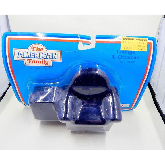 Toy R Us Chair and Ottoman Miniature Furniture American Family Blue Flocked - Picture 2 of 8